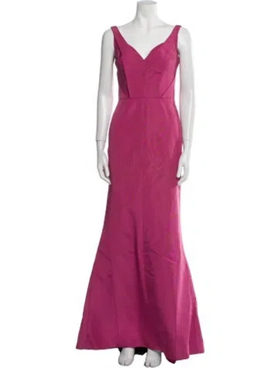 Pre-owned J Mendel V-neck Long Dress In Pink