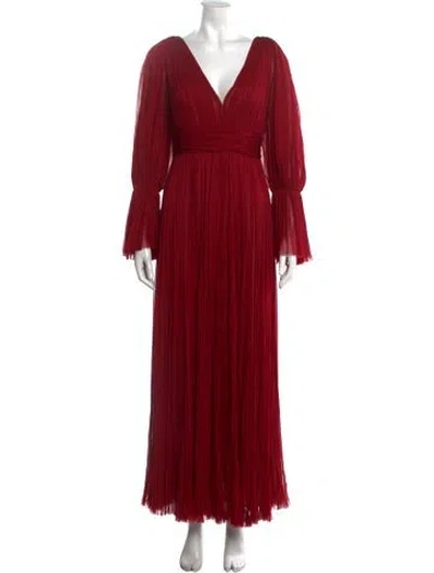 Pre-owned J Mendel V-neck Long Dress In Red
