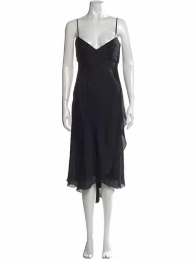 Pre-owned J Mendel V-neck Midi Length Dress In Blue