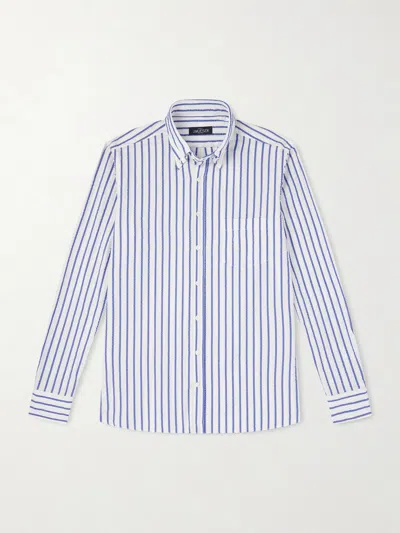 J. Mueser Button-down Collar Striped Cotton-seersucker Shirt In Blue