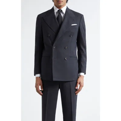 J. Mueser Double Breasted Virgin Wool Hopsack Blazer In Black