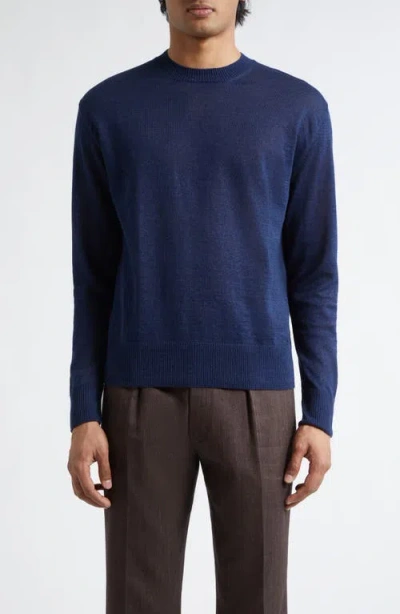 J. Mueser Flax & Cotton Crewneck Sweater In Blue