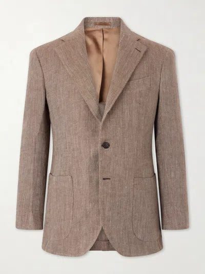 J. Mueser Herrinbone Linen Blazer In Brown