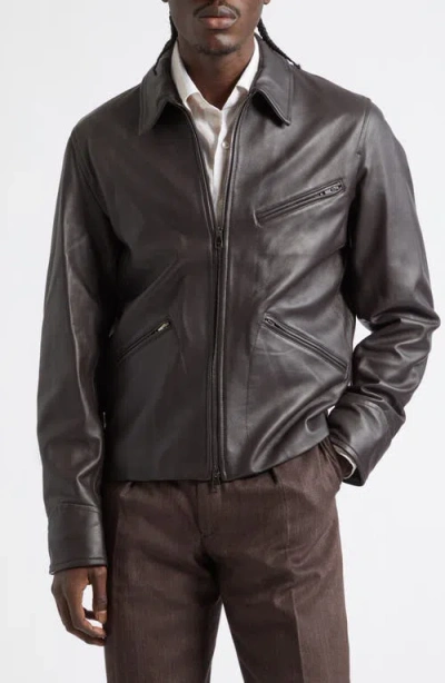 J. Mueser Leather Racer Jacket In Brown