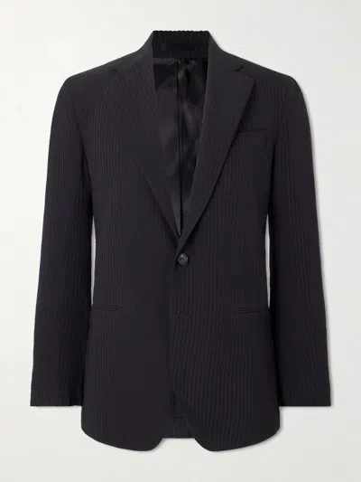 J. Mueser Seersucker Virgin Wool Suit Jacket In Black