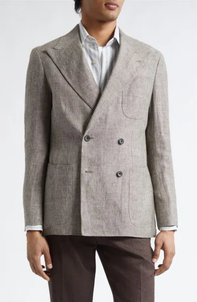 J. Mueser Waverly Double Breasted Linen Blazer In Brown