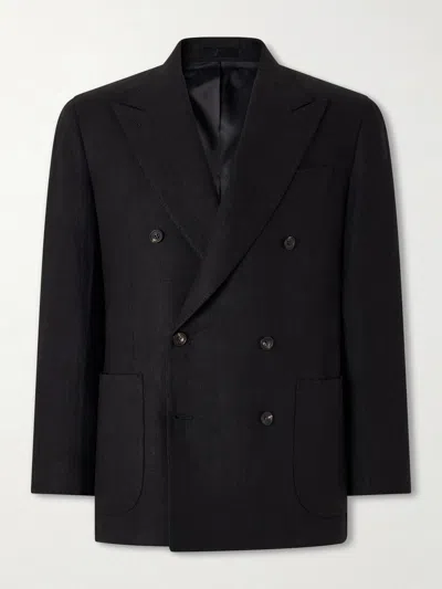 J. Mueser Waverly Double-breasted Linen Blazer In Black