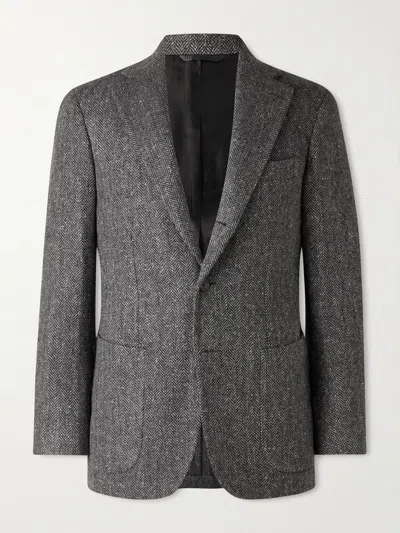 J. Mueser Waverly Herringbone Wool Blazer In Gray