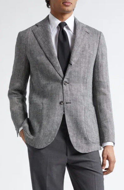 J. Mueser Waverly Linen Herringbone Sport Coat In Gray