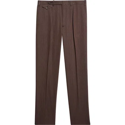 J. Mueser Waverly Single Pleat Tapered Cotton & Linen Trousers In Brown