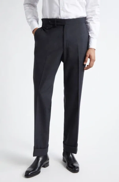 J. Mueser Waverly High Twist Virgin Wool Trousers In Black
