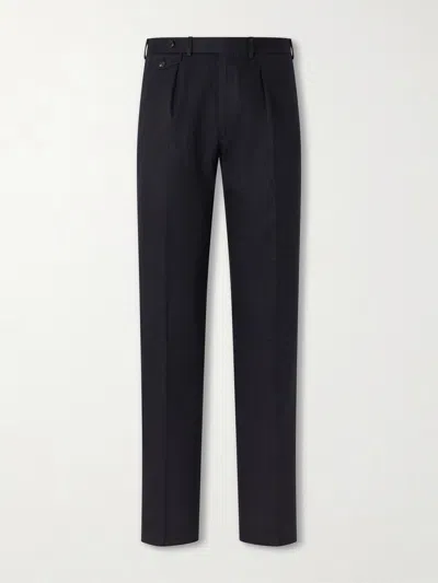 J. Mueser Waverly Straight-leg Cotton And Linen-blend Twill Suit Trousers In Black