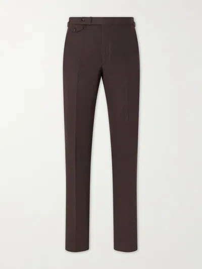 J. Mueser Waverly Straight-leg Cotton And Linen-blend Twill Suit Trousers In Brown