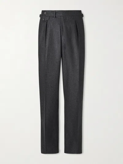 J. Mueser Waverly Straight-leg Pleated Wool-twill Suit Trousers In Black