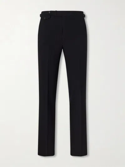 J. Mueser Waverly Straight-leg Wool Seersucker Suit Trousers In Black