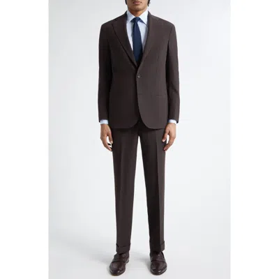 J. Mueser Waverly Tapered Virgin Wool Seersucker Suit In Brown