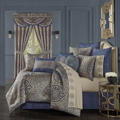 J Queen New York Botticelli 4pc. Comforter Set In Navy; Dusty Blue; Gold