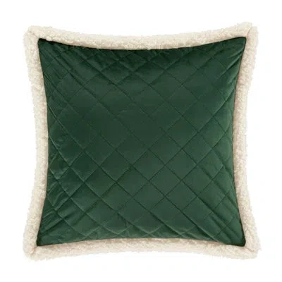J Queen New York Casey Sherpa - 18" Square Quilted Decorative Throw Pillow In Evergreen