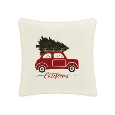 J Queen New York Christmas Car Pillow 20" Square Decorative Throw Pillow In Winter White
