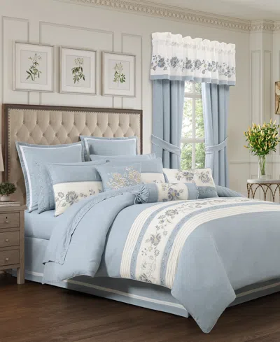 J Queen New York Garden Bloom Embroidered 4-pc. Comforter Set, Queen In Blue