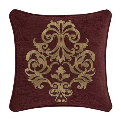 J Queen New York Garnet 18" Square Embellished Decorative Throw Pillow In Red
