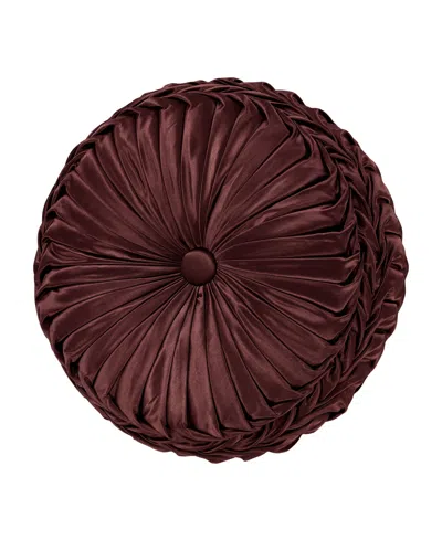 J Queen New York La Boheme Tufted Decorative Pillow, 15" Round In Maroon