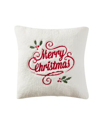 J Queen New York Merry Christmas Holly Pillow Square Decorative Pillow, 20" X 20" In White