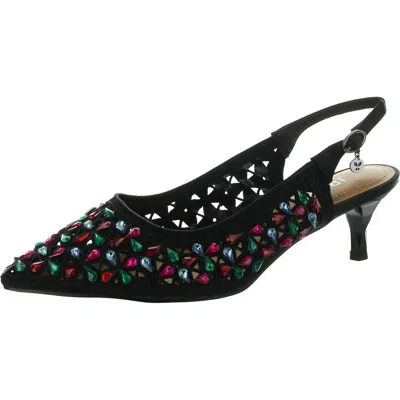 J. Reneé Diyara Womens Rhinestone Slip On Slingback Heels In Black