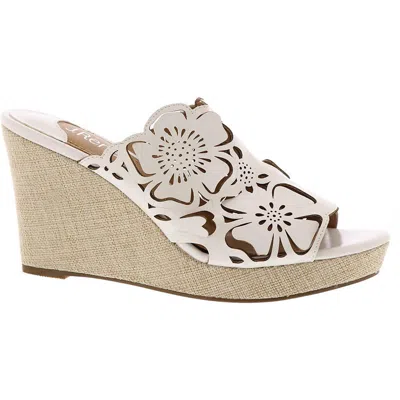 J. Reneé Lashan Womens Faux Leather Laser Cut Wedge Heels In White