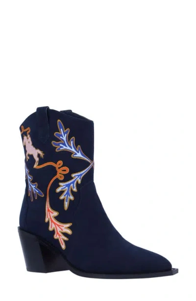 J. Reneé Skyla Pointed Toe Western Boot In Navy/ Red