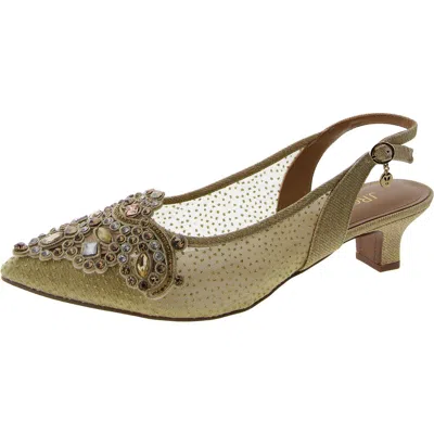 J. Reneé Strovanni Womens Embellished Slingback Kitten Heels In Gold