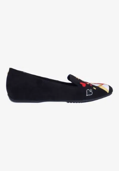 J. Reneé Women's Fullhouse Slip On Flat Shoes In Black Suede Embroidered In Multi