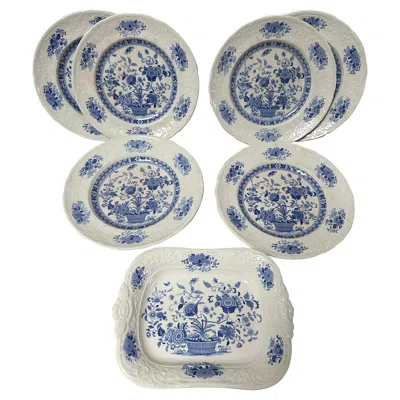 Pre-owned J. Ridgway & Co. Antique 8-piece Dinnerware Set By J. Ridgway, Blue-white Chinoiserie, 1820 In Gray