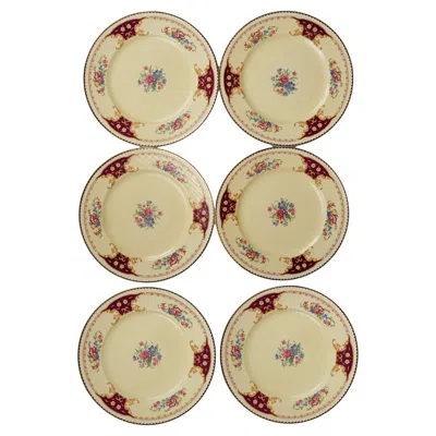 Pre-owned J. Ridgway & Co. Ridgeway Vintage Dinner Plates, Dark Red, Garland, Romantic China Set Of 6 In Sand
