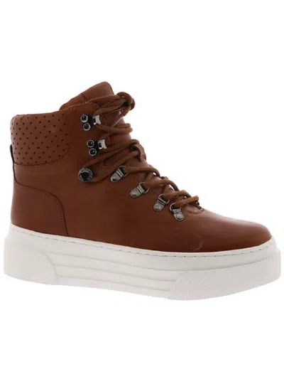 J/slides Adele Womens Leather High Top Combat & Lace-up Boots In Brown