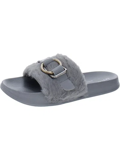 J/slides Bravo Womens Faux Fur Slide Sandals In Grey