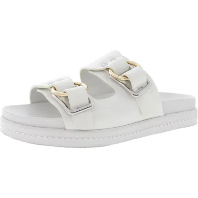J/slides Womens Buckle Leather Slide Sandals In White