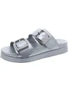 J/slides Womens Faux Leather Slip On Slide Sandals In Silver