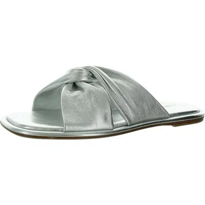 J/slides Womens Faux Leather Slip On Slide Sandals In Silver