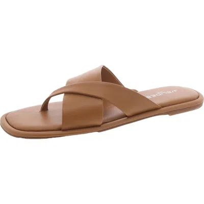 J/slides Womens Leather Strappy Thong Sandals In Brown