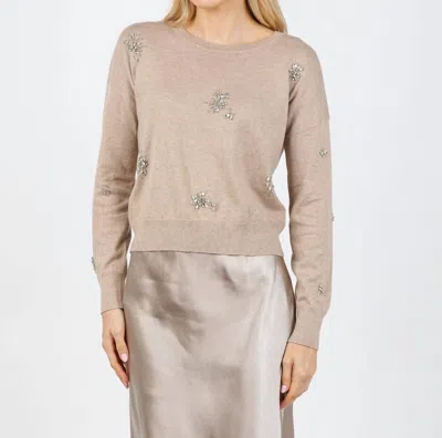 J. Society Ariana Brooch Crew Sweater In Cappuccino In Brown
