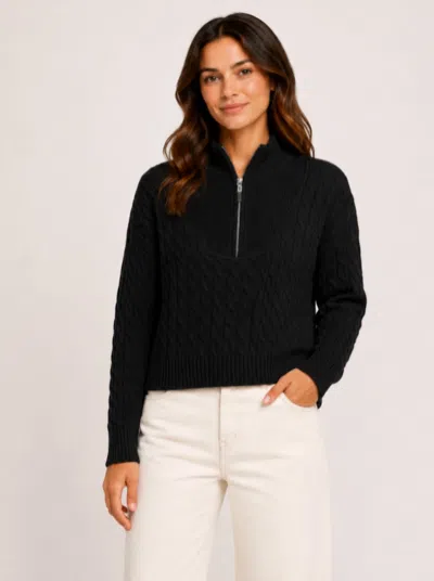 J. Society Cable Knit Quarter Zip Sweater In Black