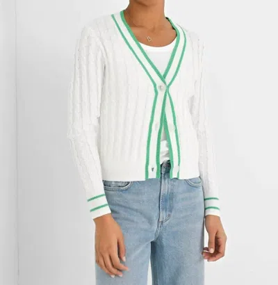 J. Society Cable Knit Varsity Cardigan In White / Clover