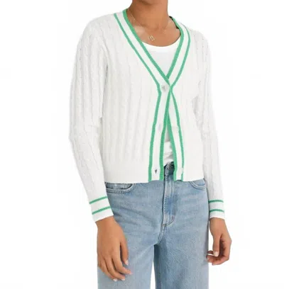 J. Society Cable Varsity Cardigan In White/clover