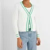 J. Society Cable Varsity Cardigan In White/clover In Multi