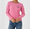 J. Society Cable Varsity Smiley Crew Sweater In Malibu/navy In Pink
