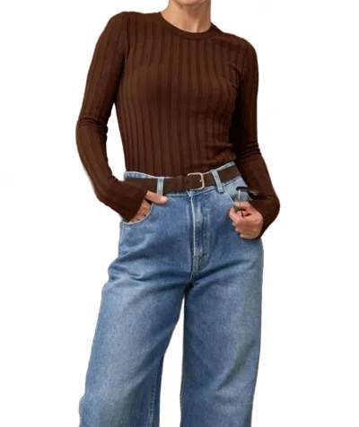 J. Society Classic Ribbed Crew Top In Chocolate In Brown