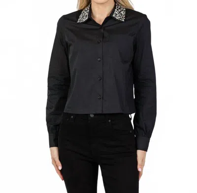 J. Society Crystal Button Front Shirt In Black