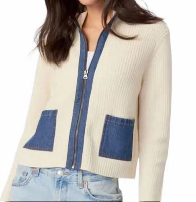 J. Society Denim 2 Pocket Shaker Zip Front Cardigan In Oat In Neutral