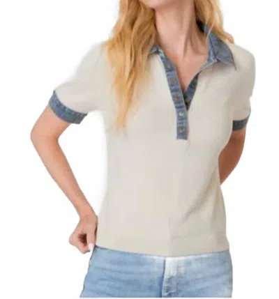J. Society Denim Trim Short Sleeve Polo In Buttercream In Gray